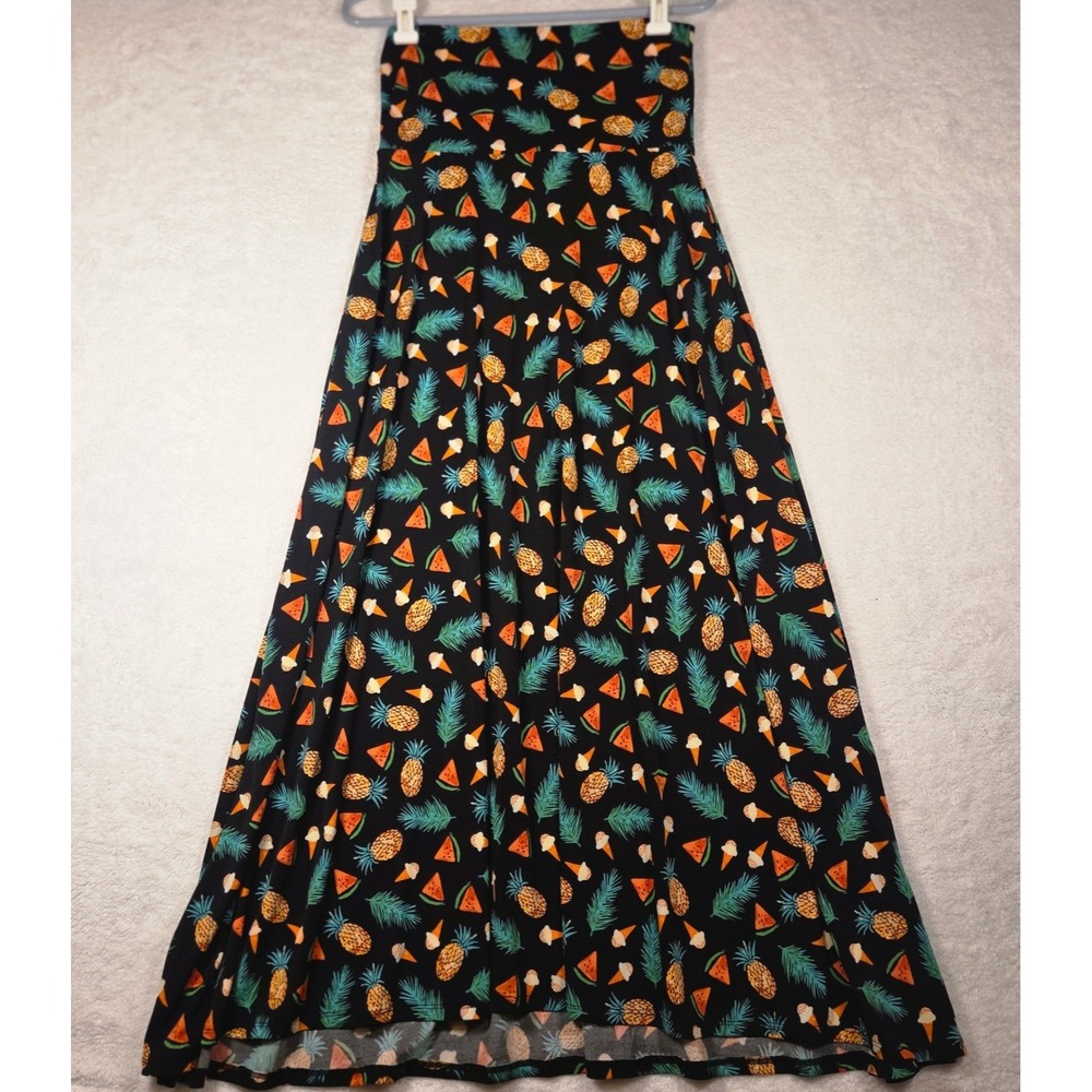 LuLaRoe Maxi Skirt Pineapple Watermelon Ice Cream Print Black XS - Picture 1 of 5